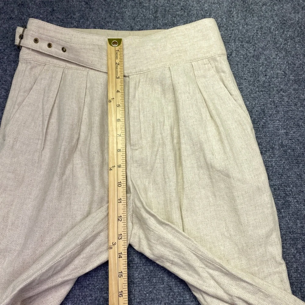 Banana Republic Petite 00 Linen Blend Herringbone Pleated Tapered Pants Beige